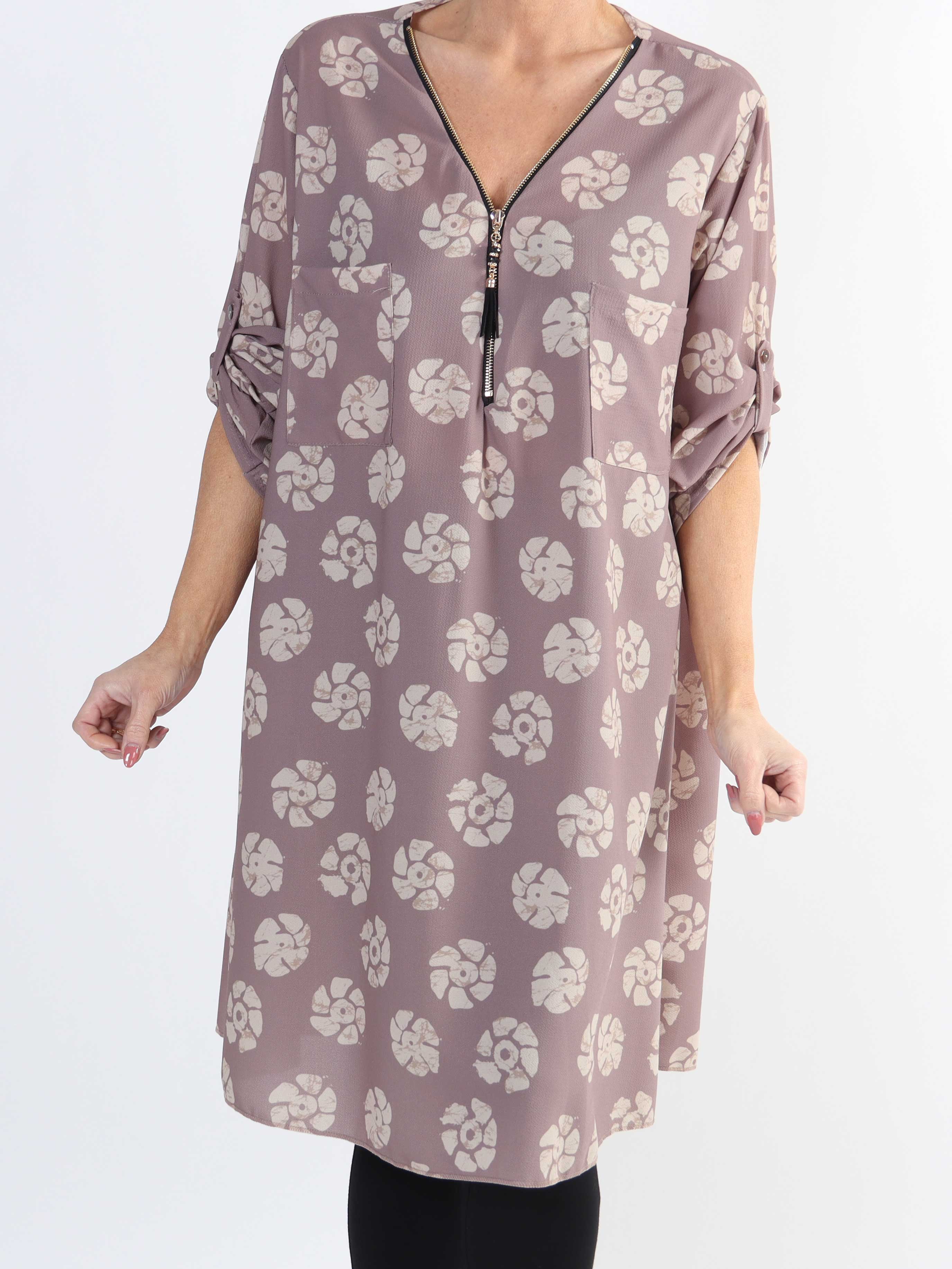 Claudia Print Dress - Tunikaklänning med tryck och dragkedja i plus size